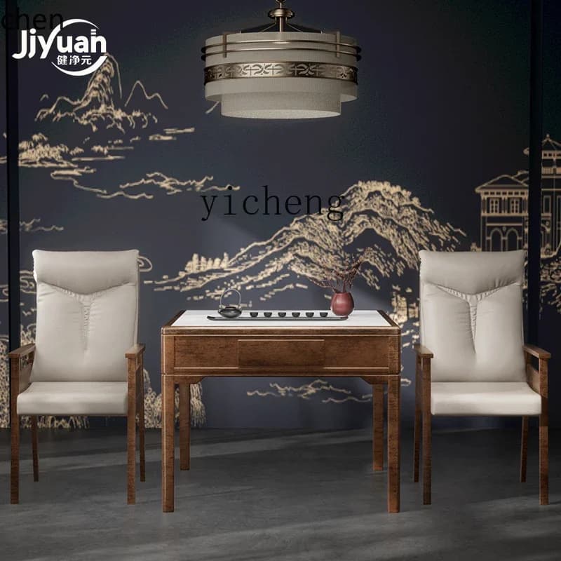 O15- Solid Wood Rock Board Fully Automatic Mahjong Machine Home Dining Table Dual-use Integrated Table and Chair Combination