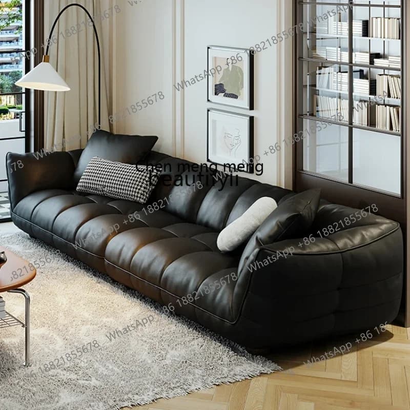 182C Modern Minimalist Leather Sofa Living Room Italian-Style Light Luxury Straight Row Advanced Three-Seat