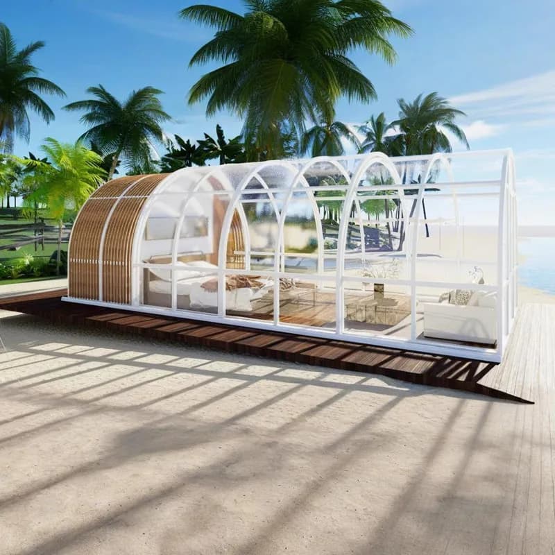 Coastal Resort Semicircular Mobile Sunroom with Electric Extension Canopy Lighting Shading Perfect for Beachfront Hotels
