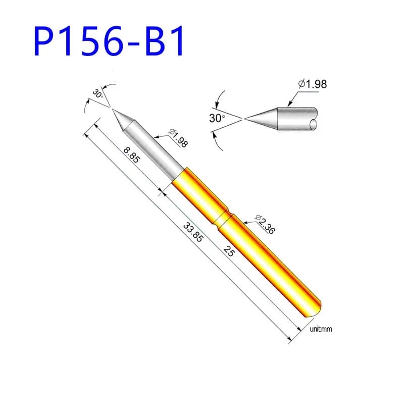 100PCS/bag P156-B Straight Top Pointed Spring Test Needle Outer Diameter 2.36mm Length 33.35mm Long PCB Pogo Pin