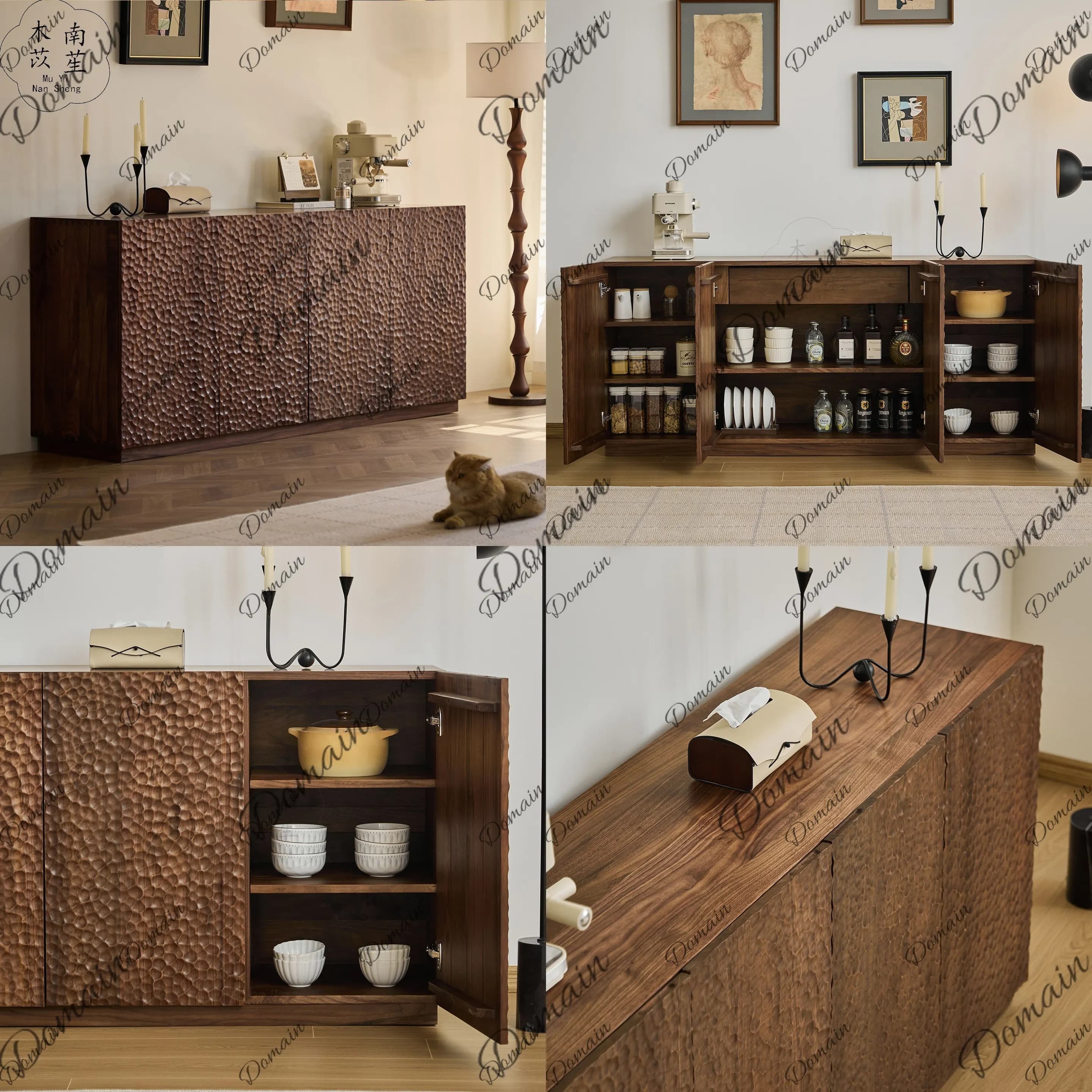 North American Black Walnut Carved Designer Sideboard Storage Cabinet Small Space Entryway Buffet