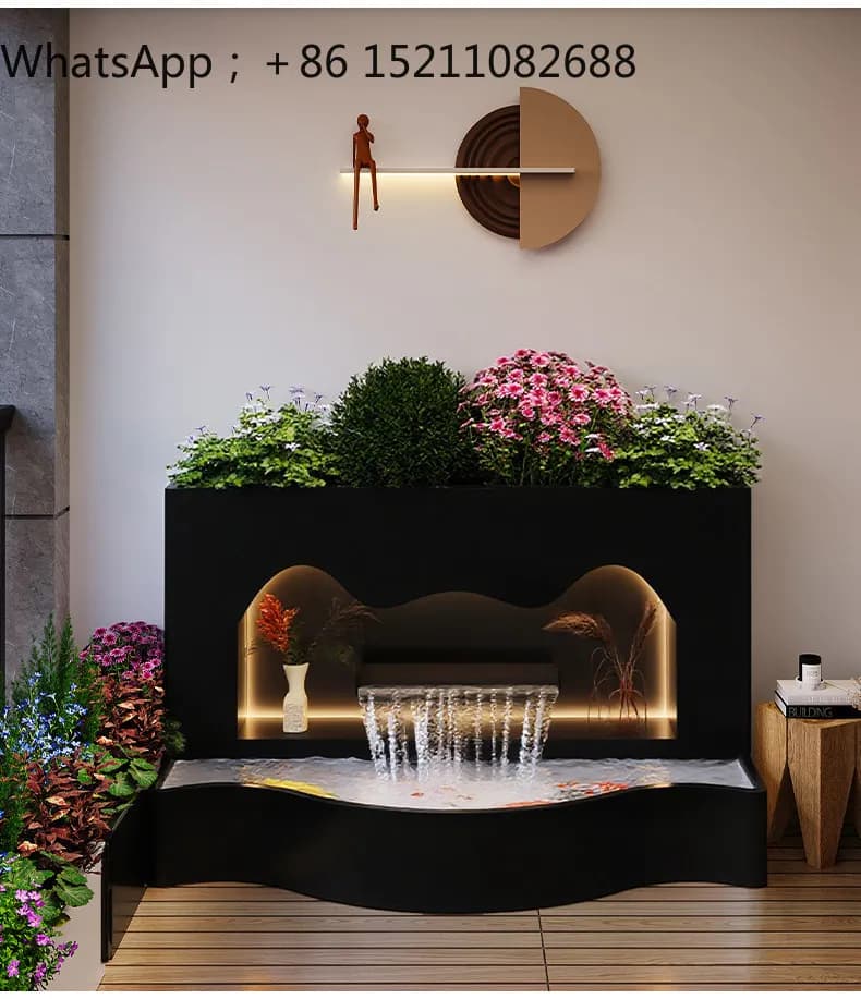 SCY outdoor villa flowing water flower box balcony garden landscaping fish pool screen partition wall