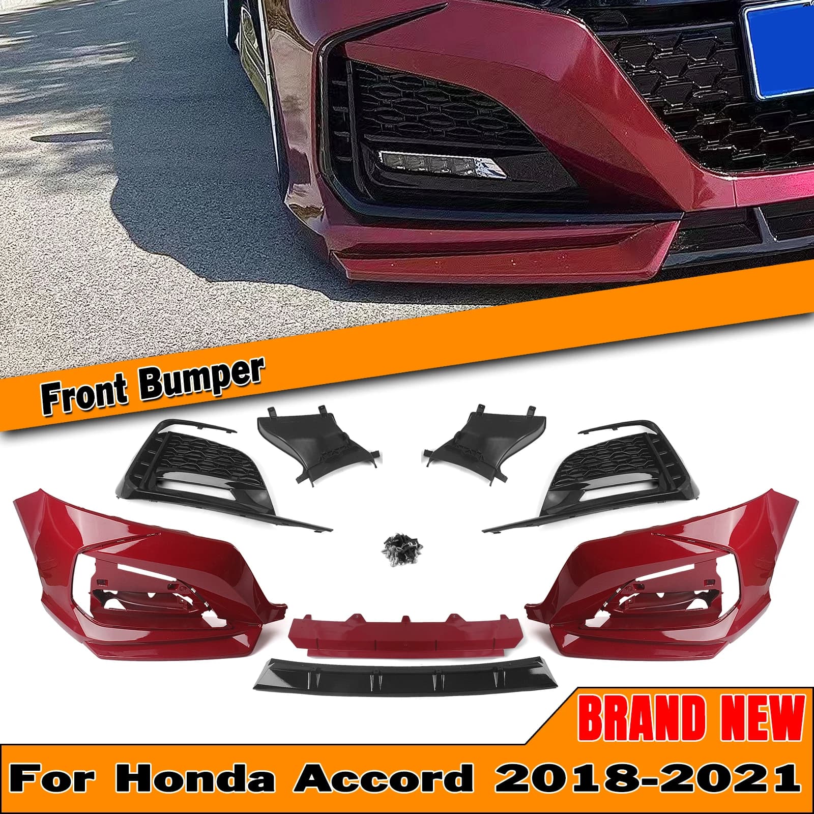 YOFER Front Bumper Cover Surround Molding Trim For Honda Accord 10th 2018-2021 Fog Light Enclosure Intake Hood Splitter Spoiler