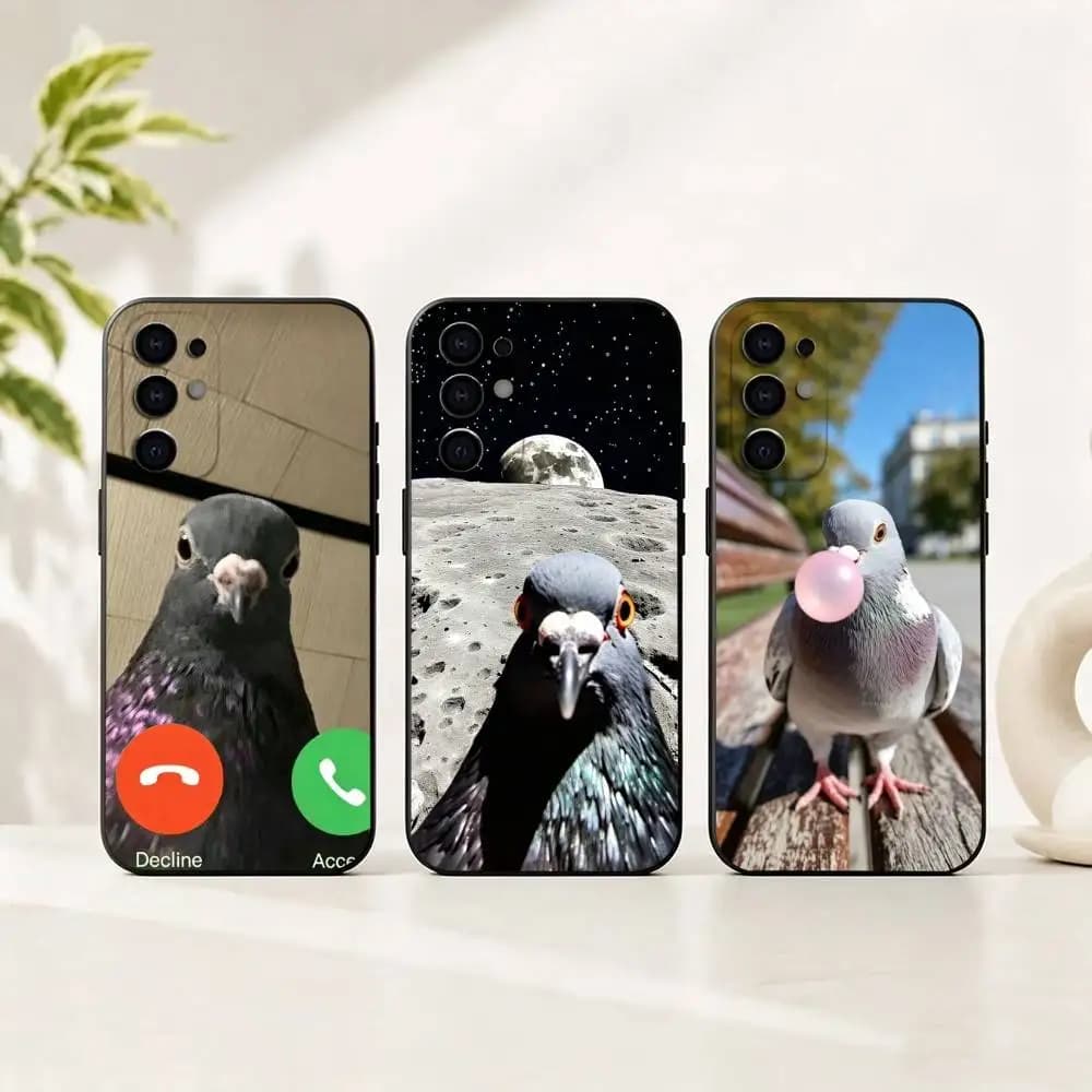 F-Funny S-silly P-pigeon Phone Case Black Silicone Soft For Samsung S25,S24,S21,S22,S23,S30,Ultra,S20,Plus,Fe,Lite