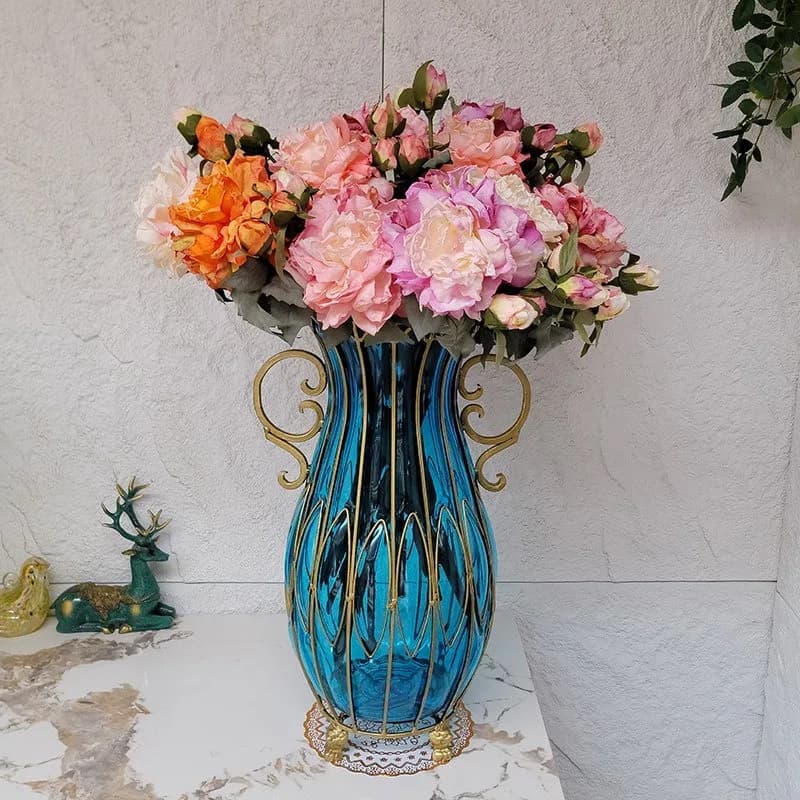 Large vase ornament, dry flower arrangement in large floor-to-ceiling simulated flower set, European modern simple decoration