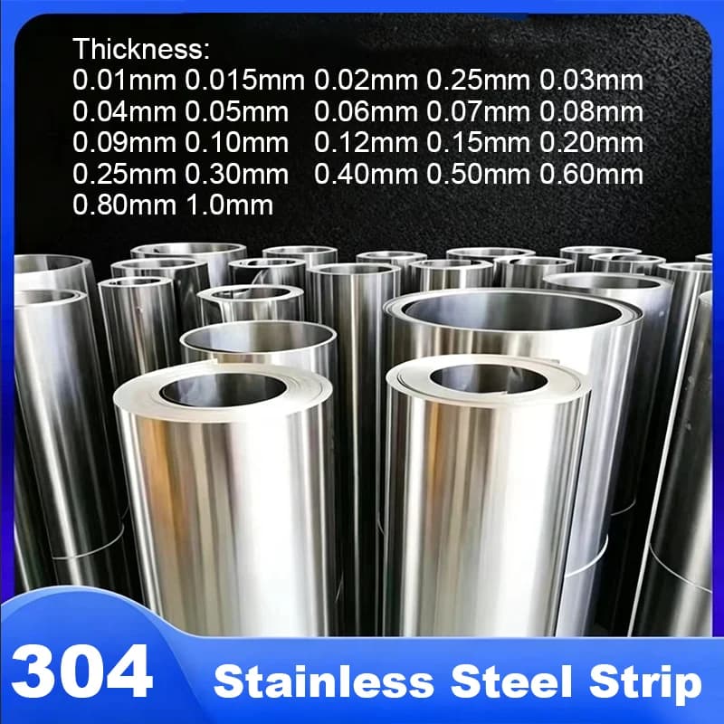 1M 304 Stainless Steel Strip Thick 0.01mm 0.015mm 0.02mm~0.5mm 0.6mm 0.8mm 1mm Thin Steel Sheet Tape Roll Foil Width 10mm-150mm