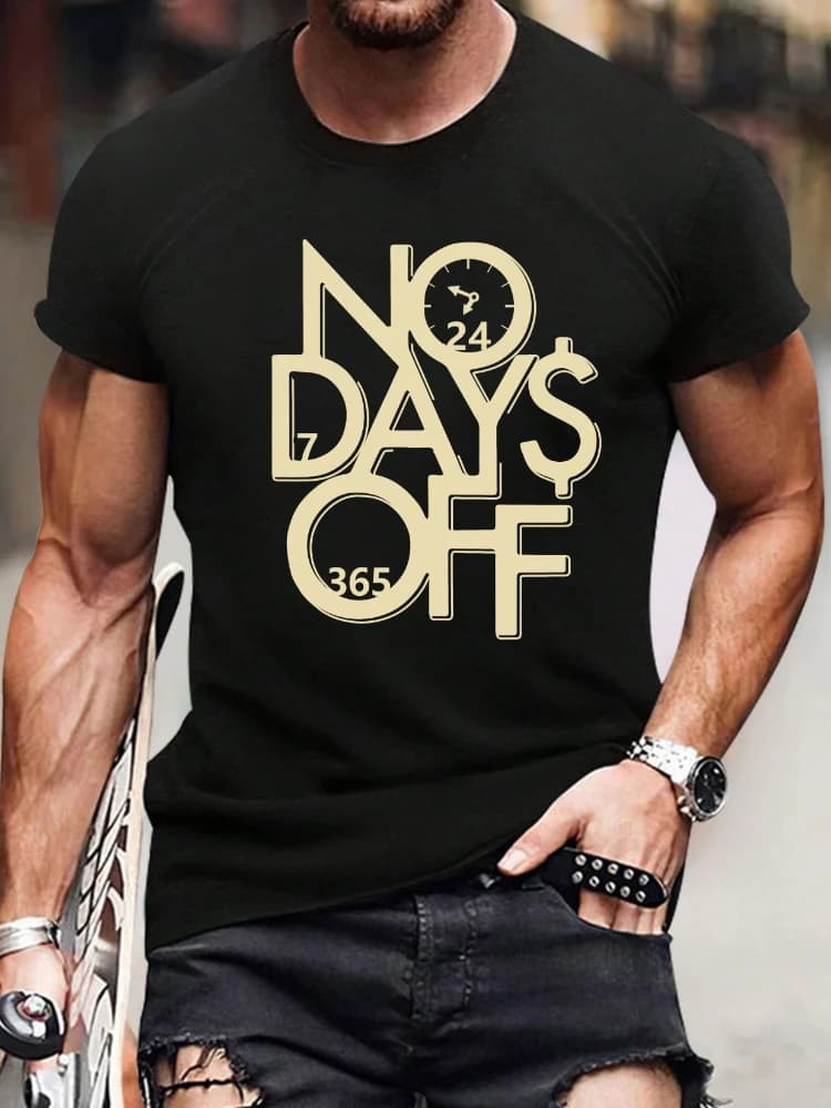 "No Day" pattern 100% cotton summer O-neck short sleeve printed men's casual T-shirt.