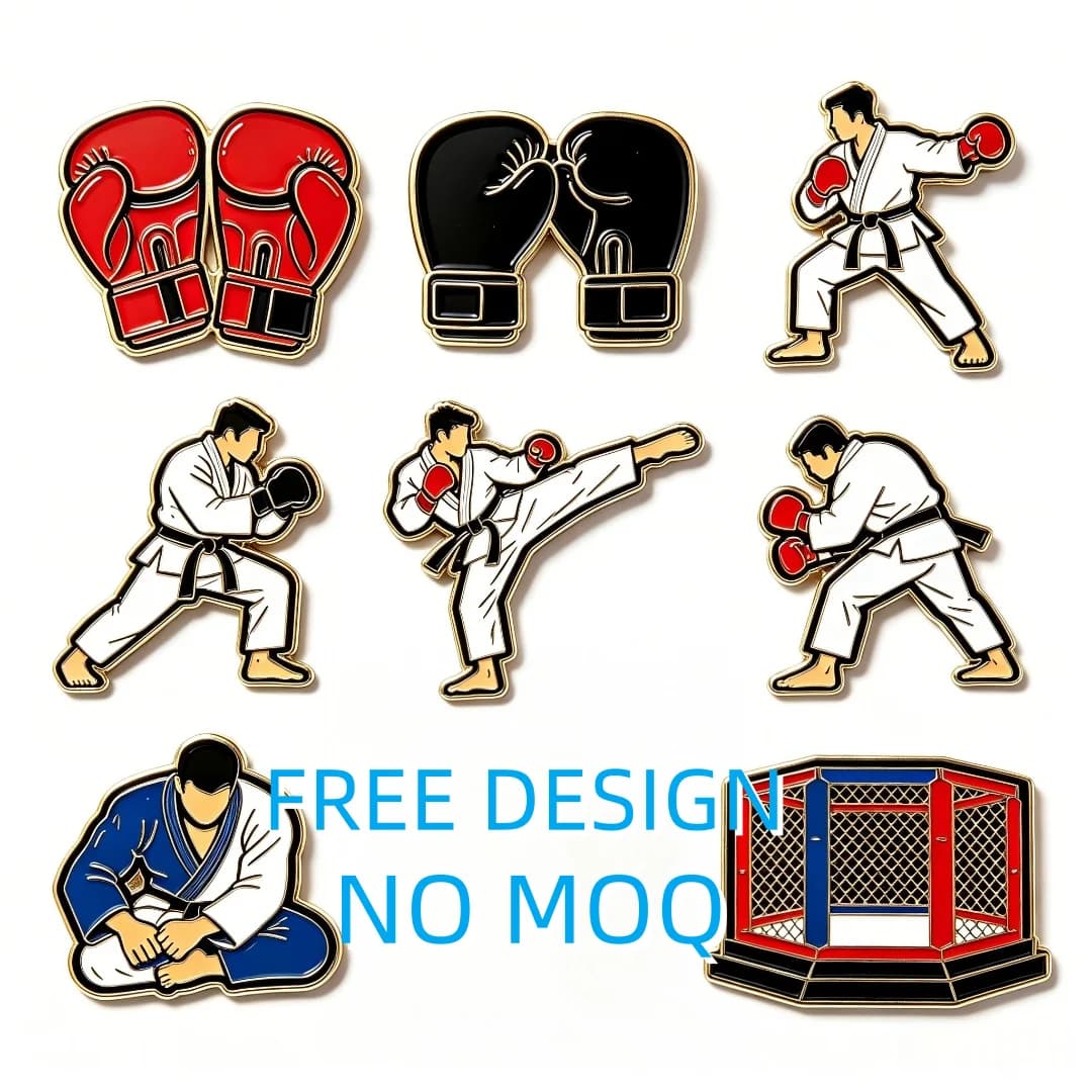 Custom Badge Martial Arts Boxing Glove Enamel Lapel Pin, Judo Taekwondo Black Belt Fighter Brooch Sport Gift Badge