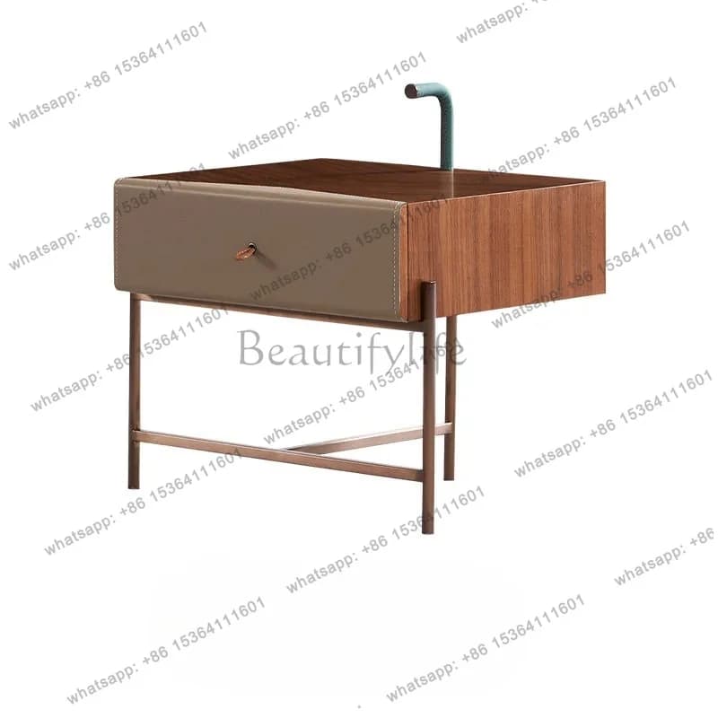 YJ Italian minimalist saddle leather bedside table, high-end designer, modern minimalist light luxury creative bedside table