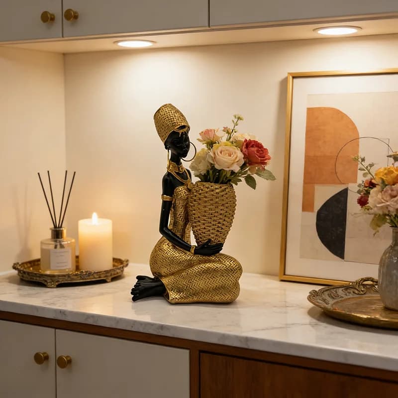 African Girls Holding Plates To Store Sculptures, Decorative Storage Accessories for Home and Office, and Desktop Decorations