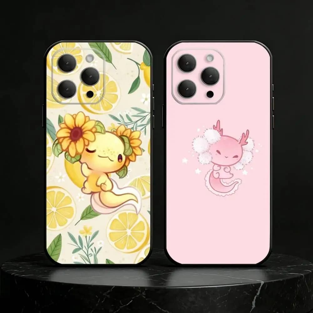 C-Cartoon Cute A-Axolotl Phone Case For iPhone 17,16,15,14,13,12,11 Plus,Pro,Max,Mini Silicone black Soft Cover