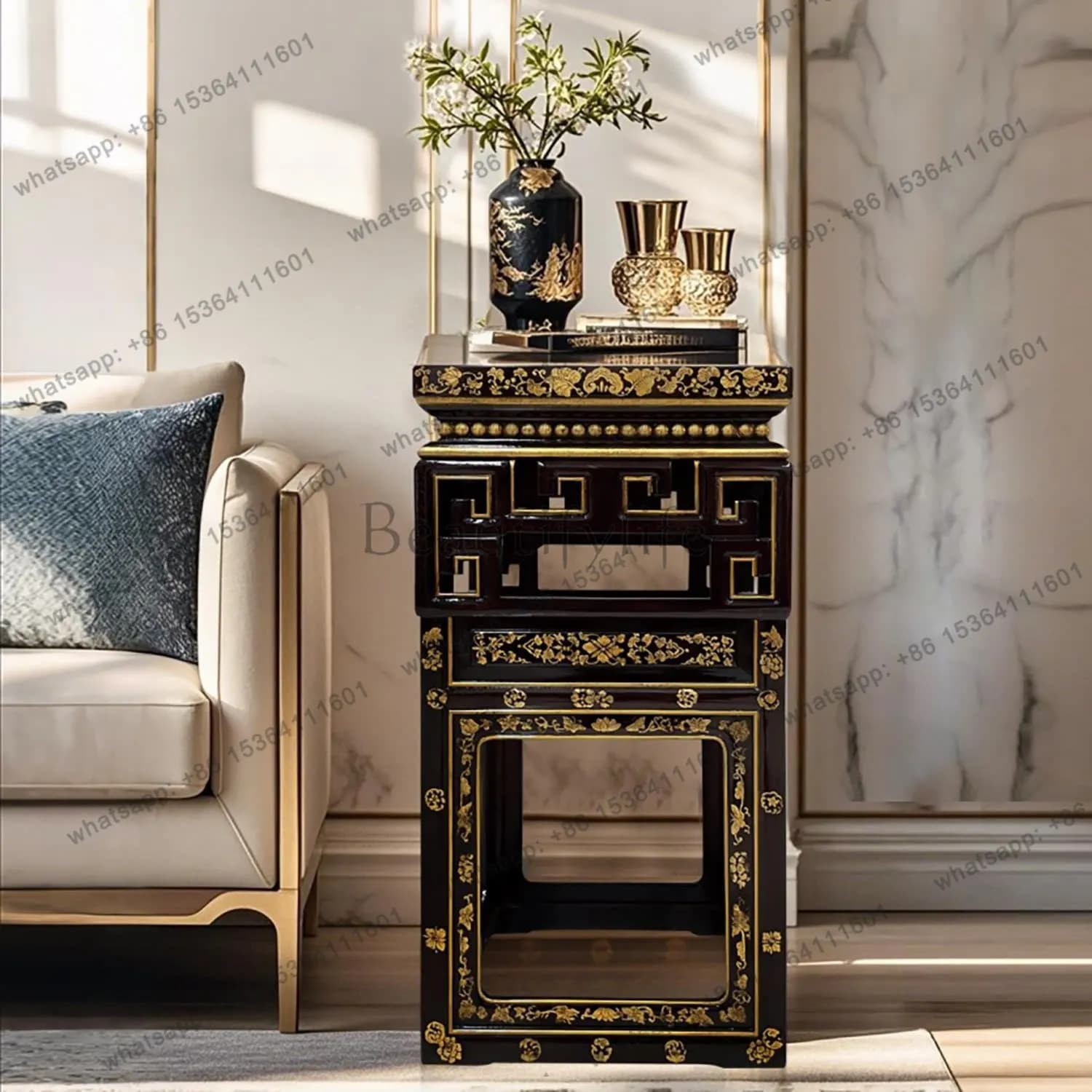 TS67 Chinese classical national style solid wood flower table living room indoor flower stand 40 * 40 * 75cm