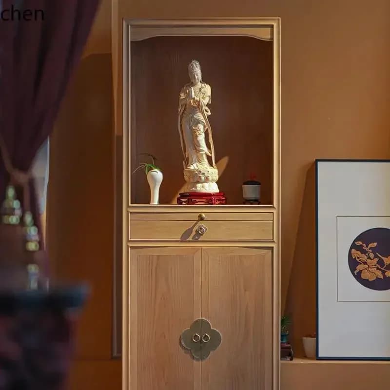 O17-  Solid Wood Buddha Shrine New Chinese Style Standing Living Room Home Altar Worship Table Modern Simple
