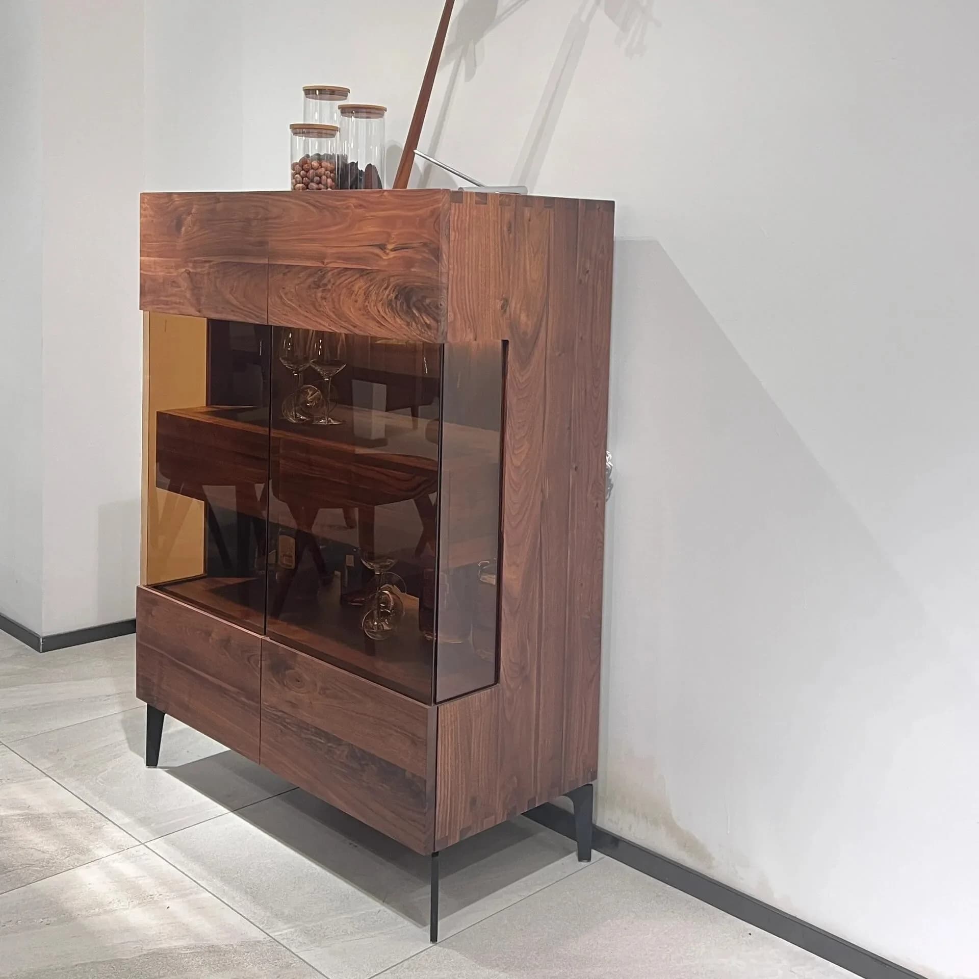 Black walnut bucket cabinet living room solid wood glass  wine  wall decorative  display furniture