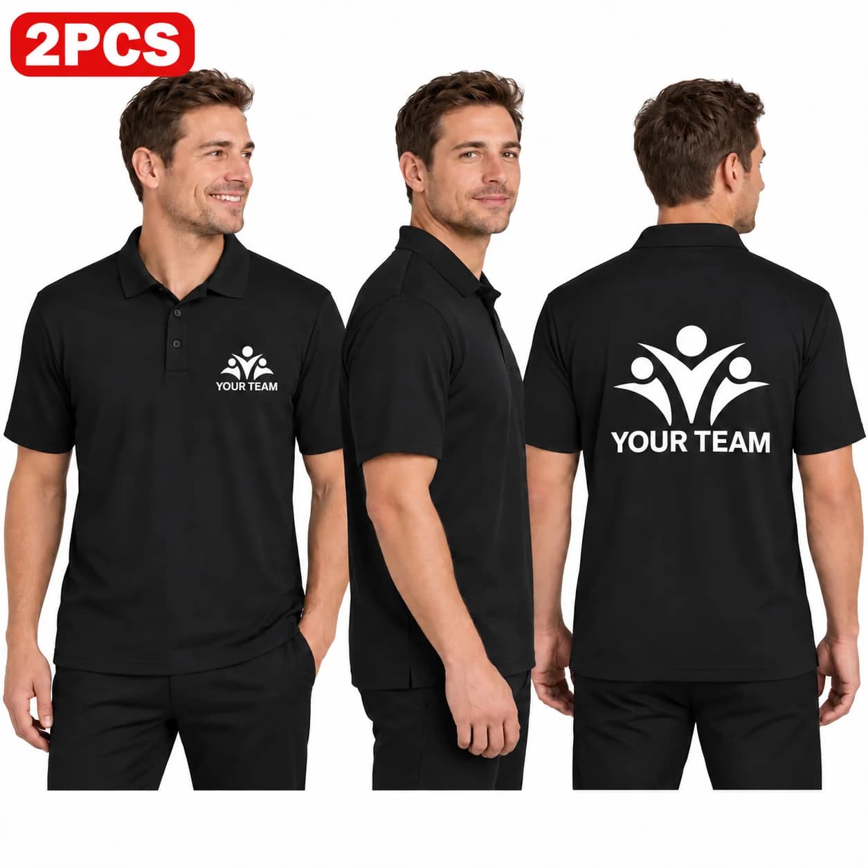 Custom Logo Polo Shirts 2PCS Combed Cotton Short Sleeve for Men Women Personalized Company Uniforms Business Team Workwear