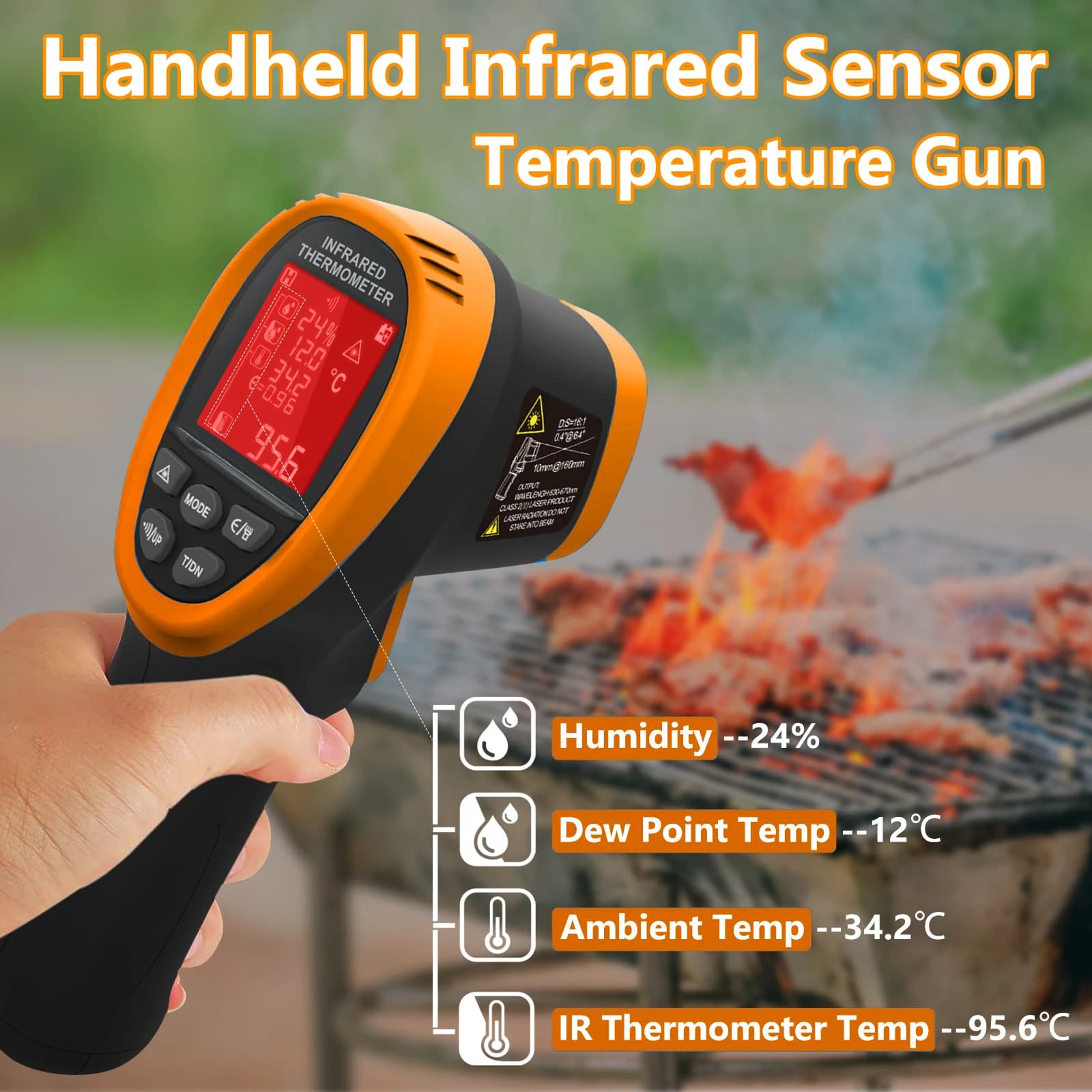 Dual Laser Infrared Thermometer Gun -50℃~800℃ (-58℉~1472℉) Non-Contact Digital Temperature Gun Adjustable Transmitting Frequ