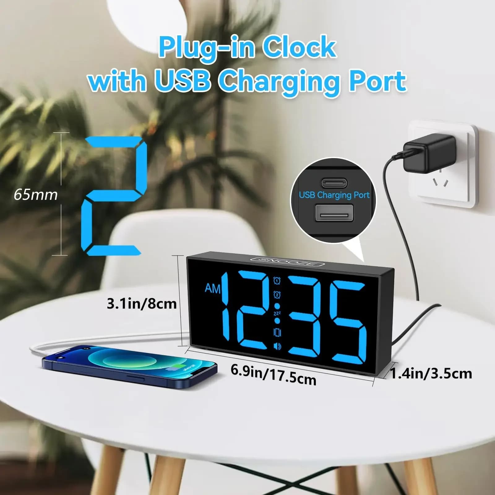 1pc Multi-function LDE Large Screen Digital Alarm Clock with Super Strong Alarm Vibrator; 12/24H time display, 4 levels of volum