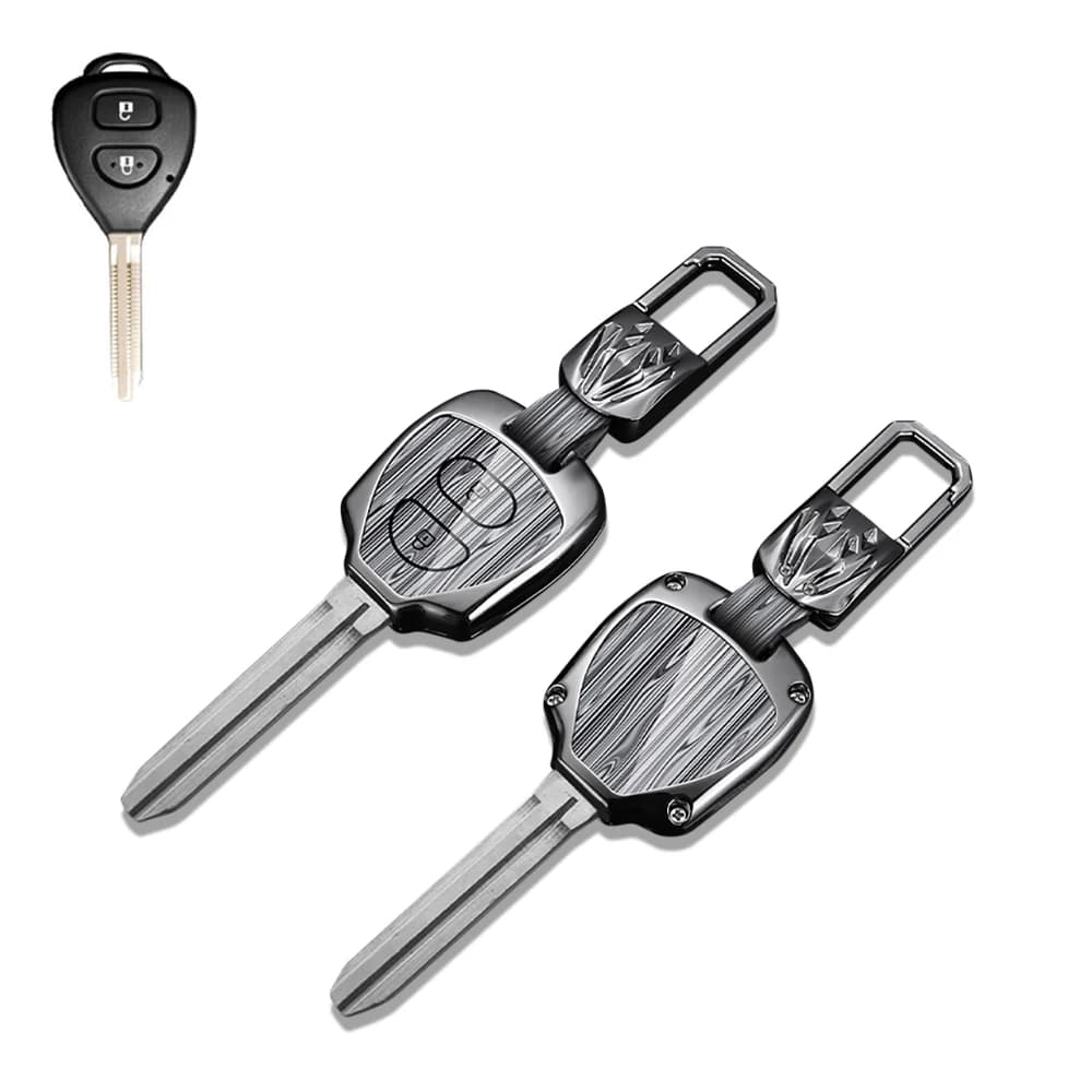 Alloy Leather 2 Buttons Remote Key Fob Case Cover Shell for Toyota Camry Corolla Venza Avalon 2007-2013 Keychain