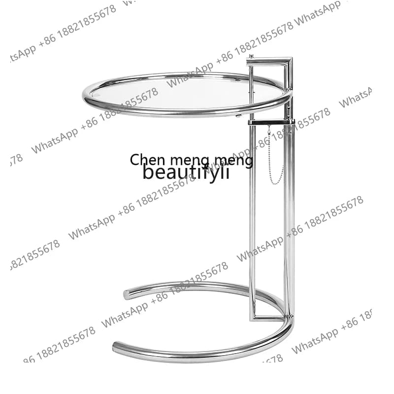 X Modern Simple Transparent Tempered Glass Tea Table Stainless Steel Craft Lifting round Table Edge Several Small Coffee Table