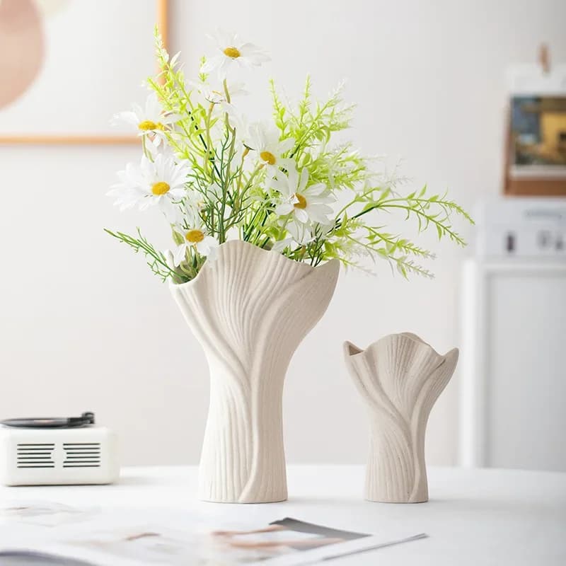 CAPIRON Nordic Blossom Ceramic Vase for Dried Flower Pampas Grass Kitchen Office Living Room Bathroom Entryway Decor Centerpiece