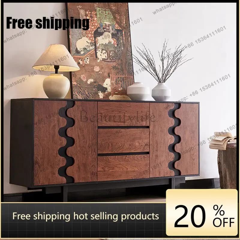 LD French retro red oak dining side storage decorative cabinet middle antique solid wood porch cabinet