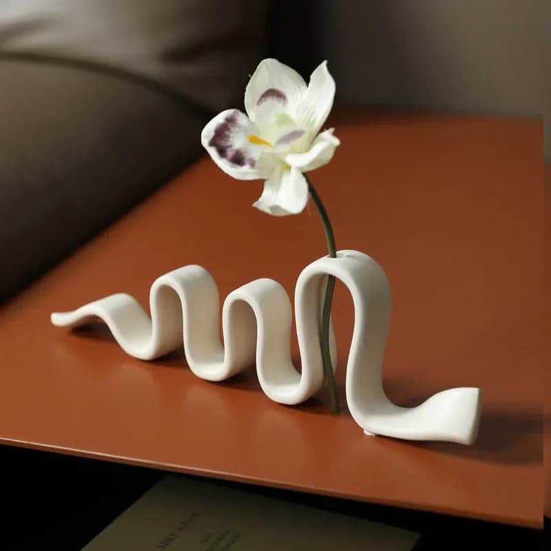 Ceramic Vase for Flowers,Geometric Wave Flower Vase for Living Room Bookshelf Office Aesthetic Funky Decor Housewarming Gift