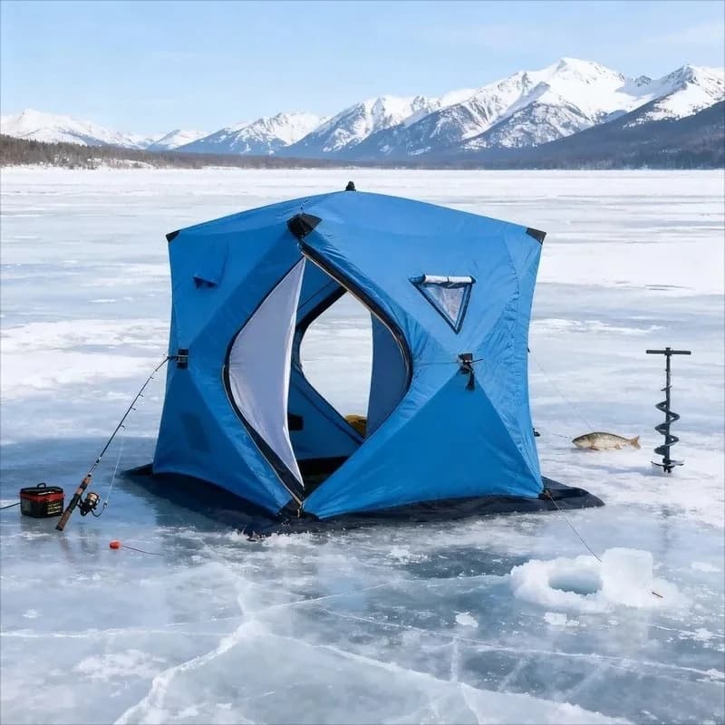 9.5mm Pole 3-Layer Insulated Ice Fishing Shelter 150/180/210cm Instant Pop-up Windproof Waterproof Warm Tent Portable Easy Setup