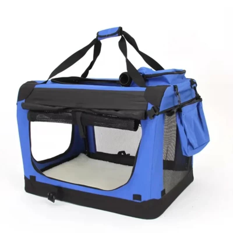 Luxury dog crate Oxford fabric pet carrier foldable metal frame zipper seal solid pattern tray tray box packaging