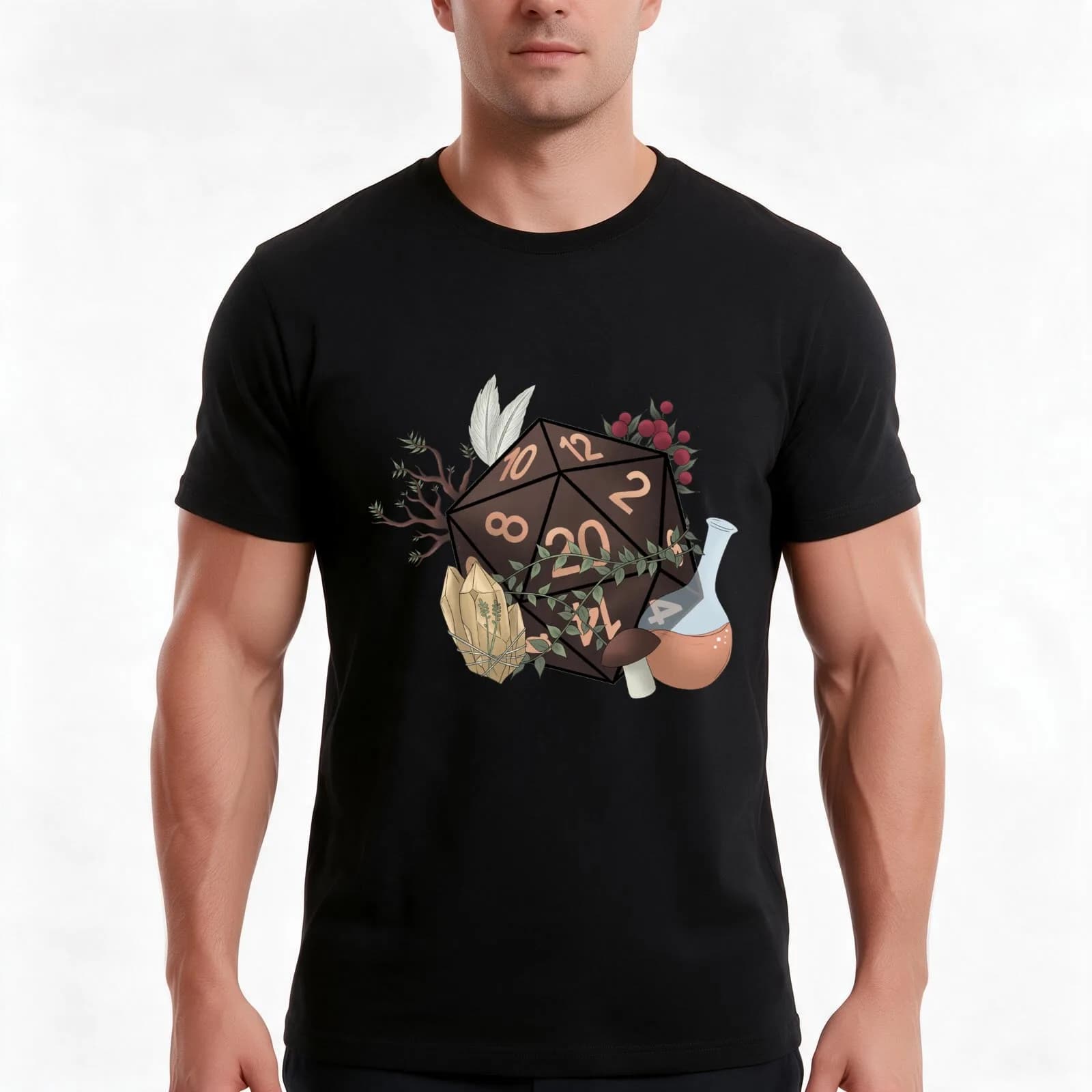 Druid class D20 - tabletop gaming dice T-Shirt, Summer Casual Cotton Tee, Oversized Streetwear Tops, Vintage Graphic Print