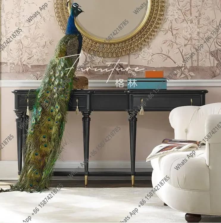 N68 American light luxury solid wood foyer entrance table/simple modern black sofa edge few living room entry partition