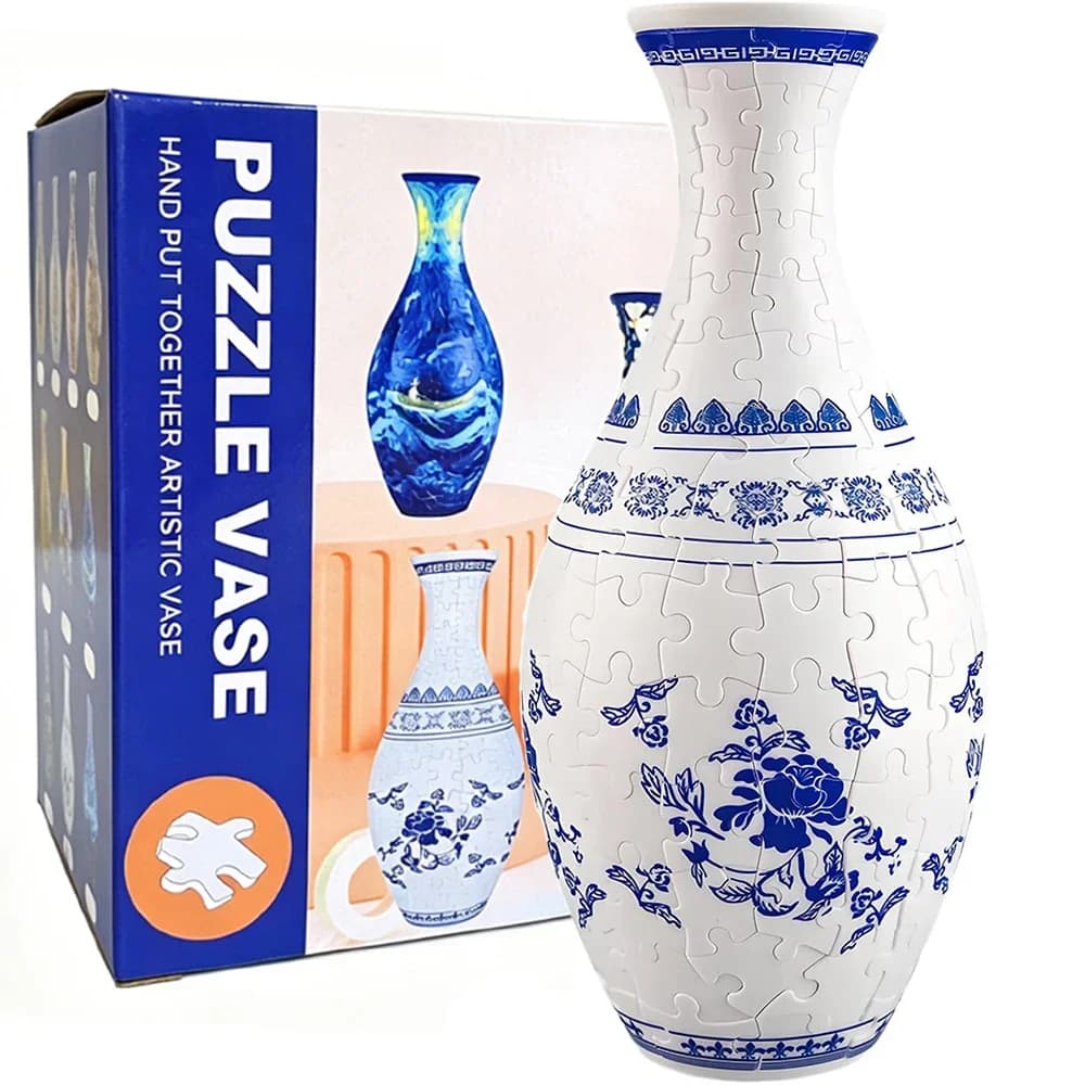 3D Art Puzzle Vase 160-Piece Plastic DIY Arts and Crafts Puzzle Planter Warming Gift for Flower Arrangements and Home Decoration