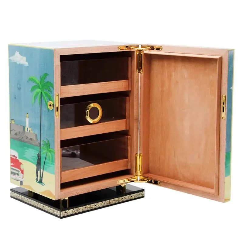 High-end brand Spanish cedar wood cigar cabinet, piano paint with lock Cuban style 3-layer moisturizing