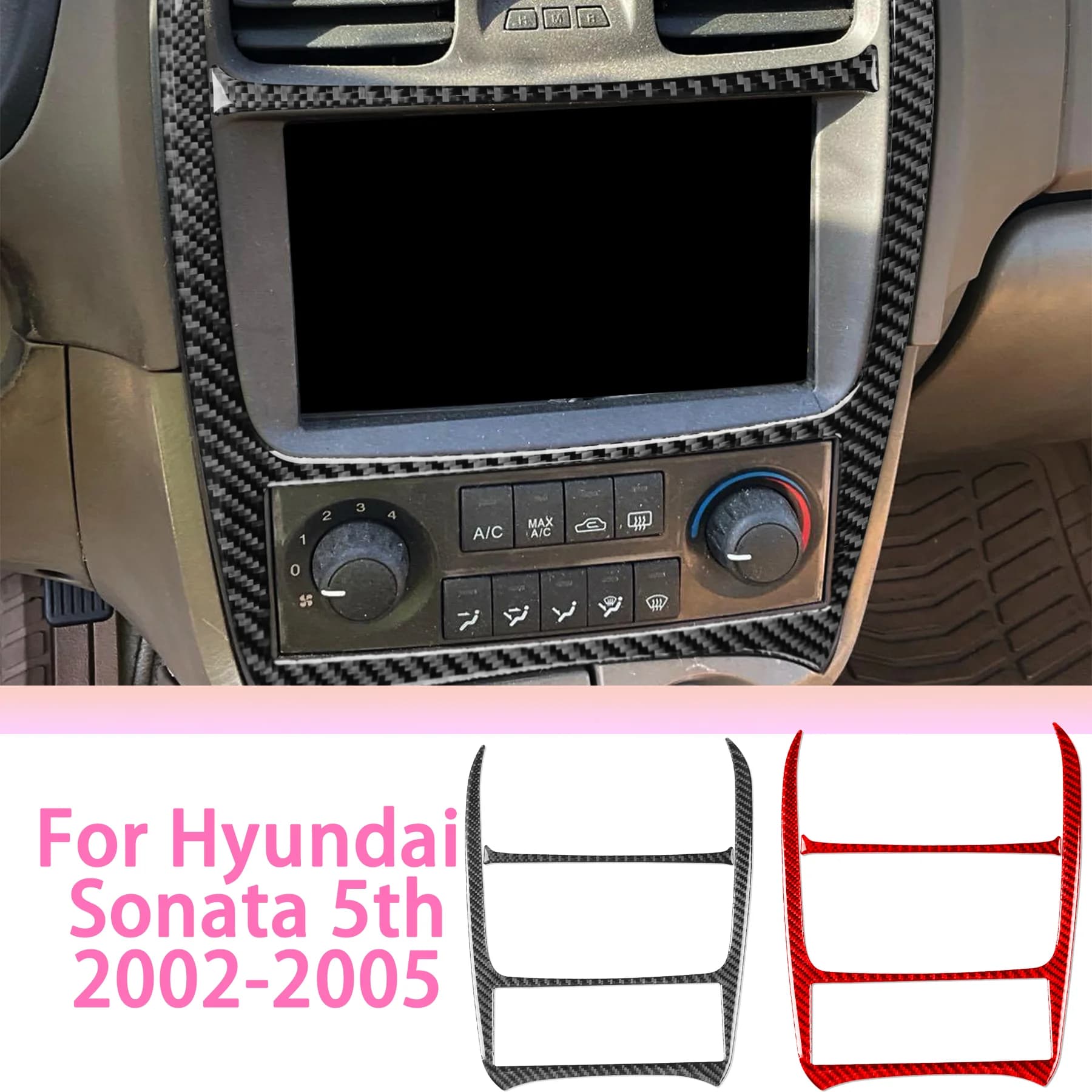 FOR Hyundai Sonata 5th 2002-2005 Car Central Control Radio Trim Panel Frame Carbon Fiber Decoration Interior Accessories Sticker