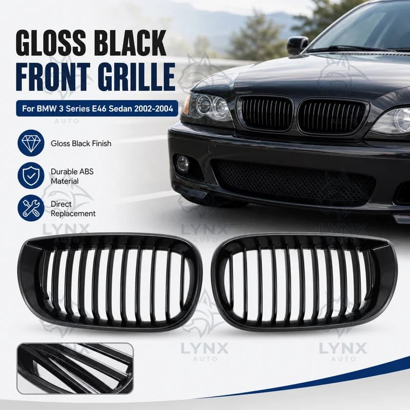 For BMW 3 Series E46 Sedan 2002-2004 Single Line Gloss Black Modified Grille Replacement Front Bumper Air Intake Grille