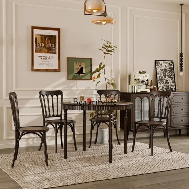 jj Z.French dining table solid wood retro style round home medieval high-end furniture