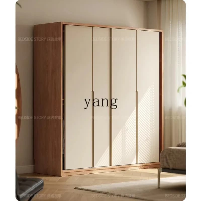 LMM All Solid Wood Sliding Door Wardrobe Home Bedroom Locker Modern Simple Cream Style