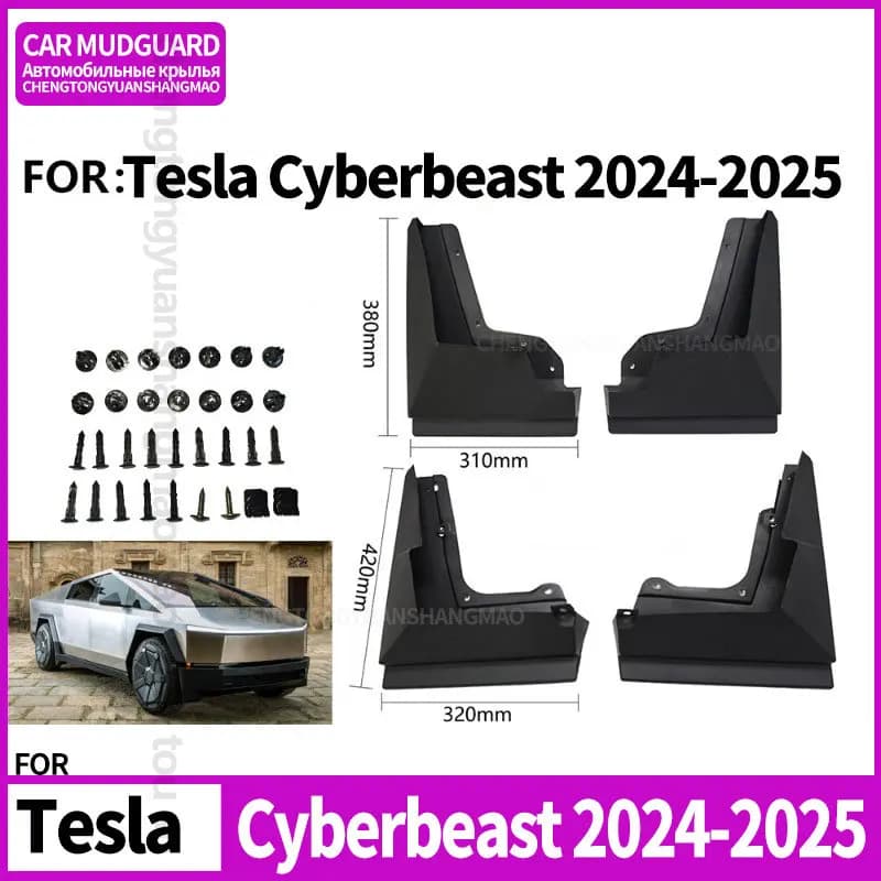 Mudguard Car Accessories For Tesla Cyberbeast 2024-2025 Mud Flaps For Fender 4PCS Black ABS Splash Guards Set