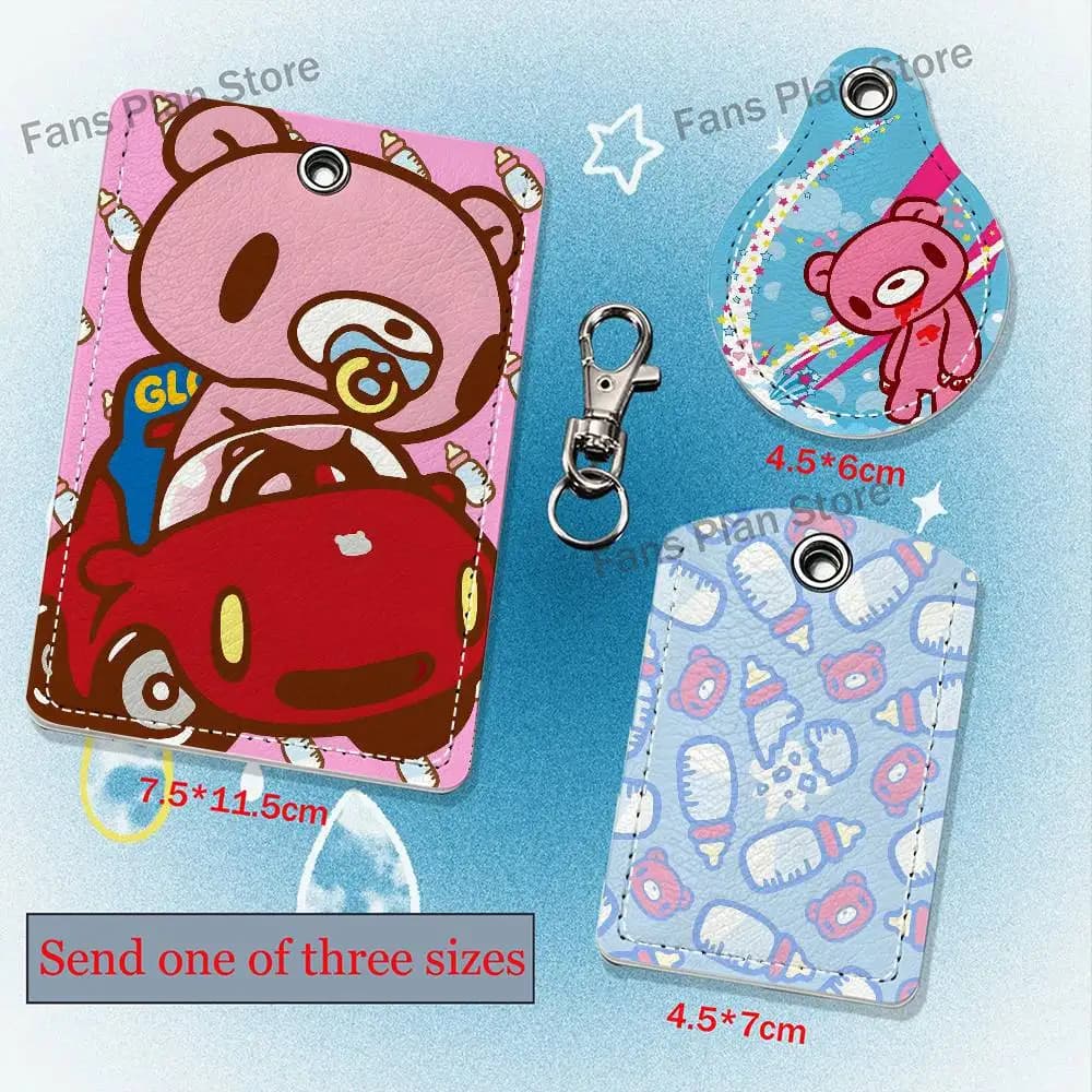Cartoon G-Gloomy Bear Leather Keychain Badge Holder with Lanyard - ID/Access Card Holder, Key Ring Accessory, Gift Option