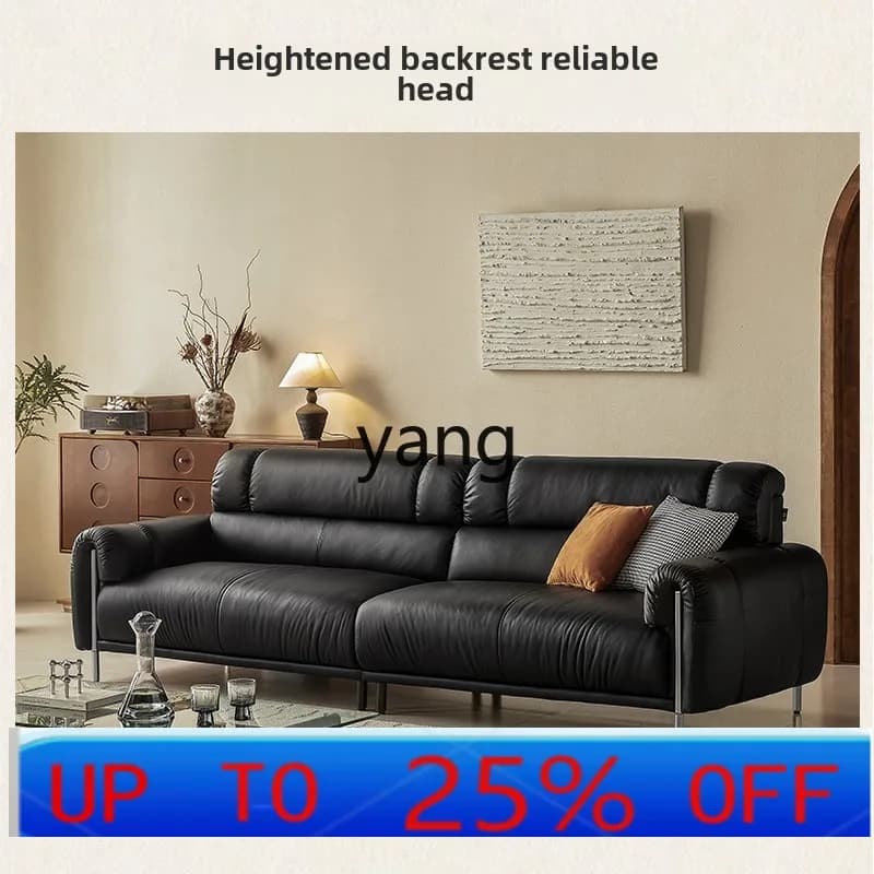 LMM leather sofa high backrest living room small apartment retro oil wax leather sofa