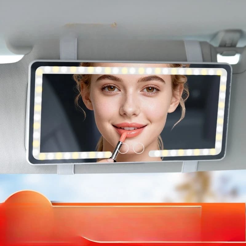 Car makeup mirror high definition visor co-pilot LED three-color light adjustable makeup mirror UBS charging