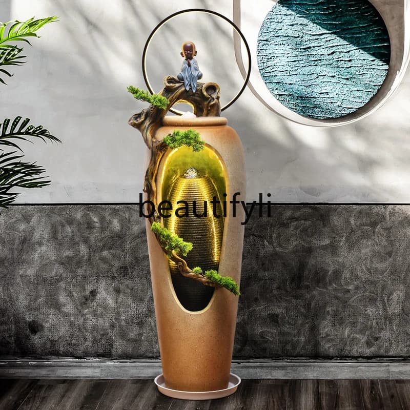 Chinese-style flowing water fountain, living room landscape decoration, entrance office creative lucky floor ornament