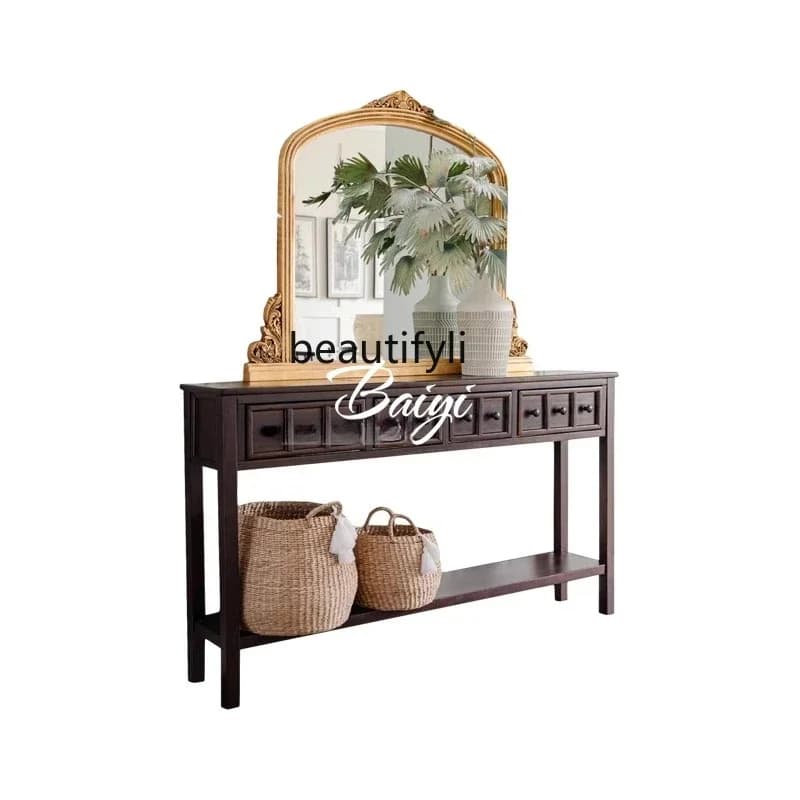 Q181 French rural retro solid wood porch counter opposite the door porch cabinet light luxury decoration table