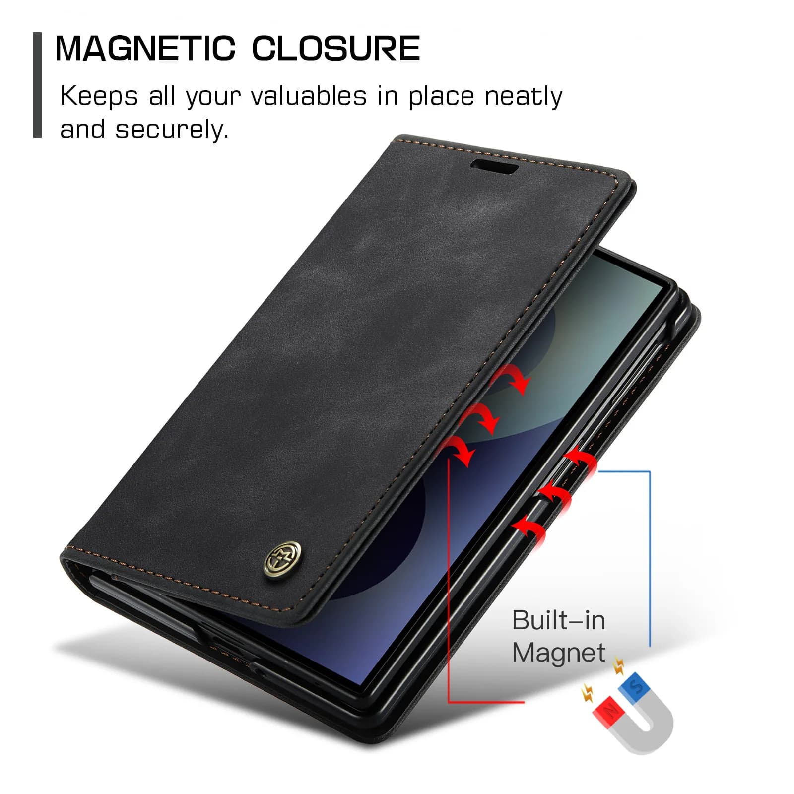 CaseMe-013 Luxury Leather Wallet Case for Samsung Galaxy Z Fold 8 Wide with Card Slots, Kickstand Full Protection Flip Cover