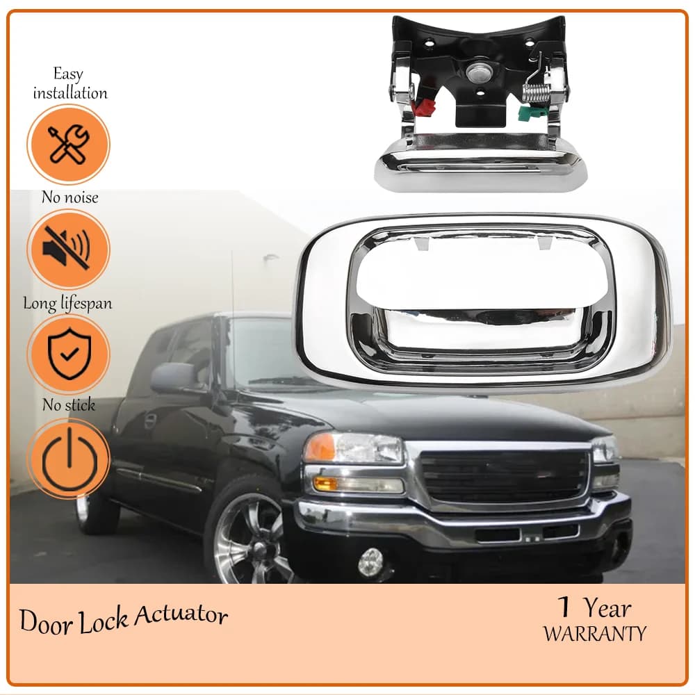 Tailgate Door Handle & Bezel Lock Set Chrome for 1999-2007 Chevy Silverado GMC Sierra 1500 2500 3500 with Rod Clips OE 15228541