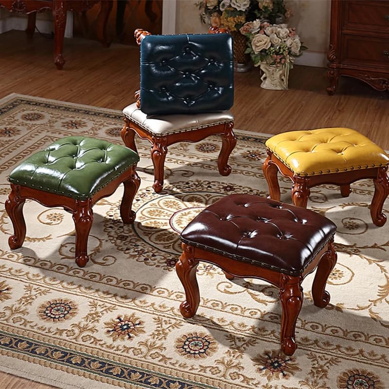 Solid Wood Stool,American Leather Stool, Leisure Seat, Nordic Furniture, Footstool,Change Shoe Stool,Folding Chair, Customized