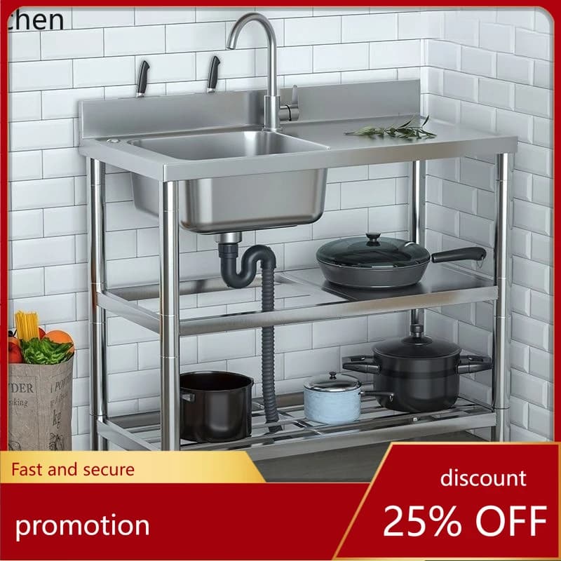 HXL Stainless Steel Sink with Stand, Thickened Household Double-Basin Kitchen Sink, Integrated Countertop Vegetable