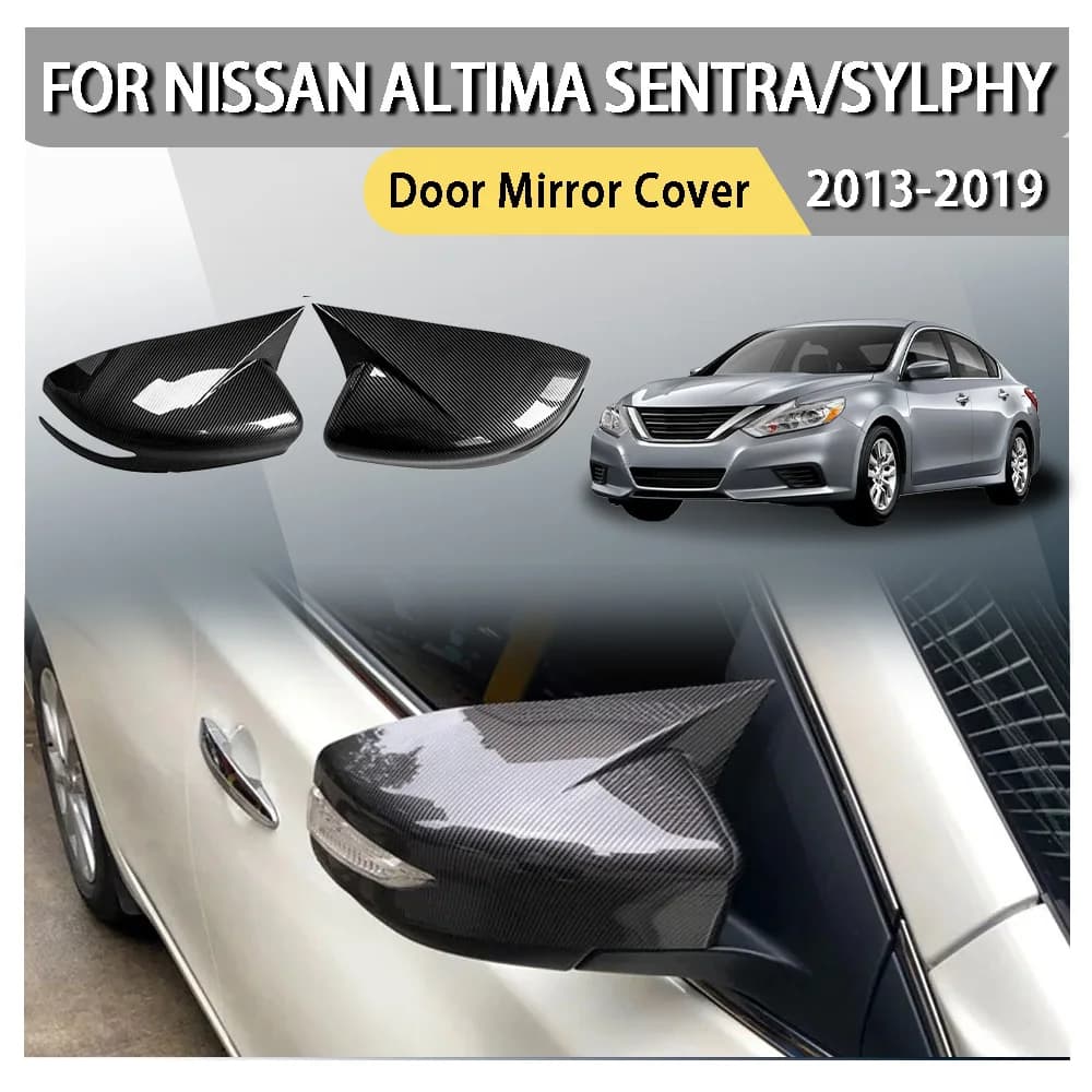 For NISSAN Altima 2013-2018 Sentra/Sylphy 2016-2019 Glossy Black Door Mirror Cover Rearview Side Mirror Cover Wing Cap Exterior