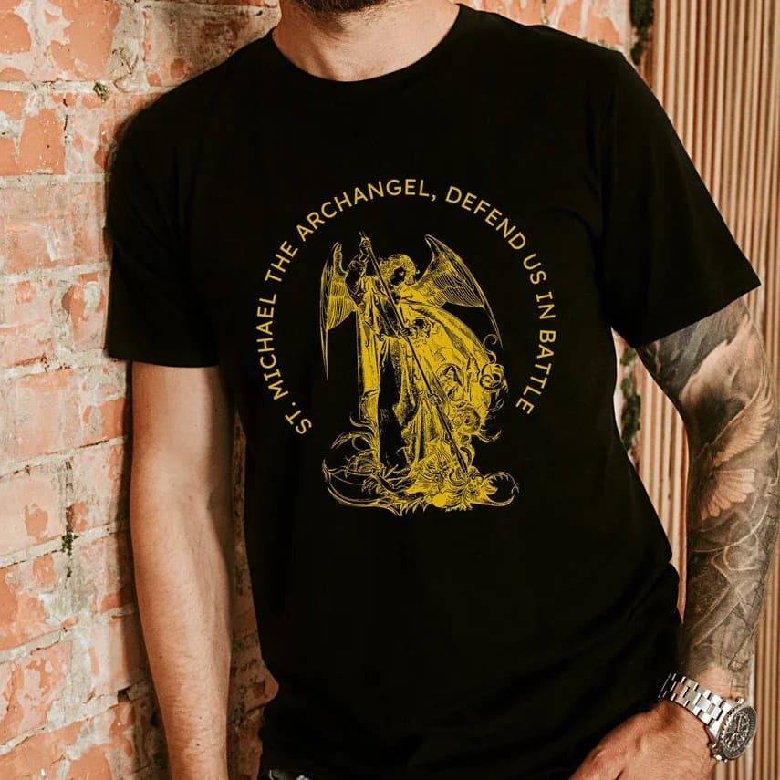 St Michael The Archangel Catholic Prayer T-Shirt Short Sleeve Casual 100% Cotton O-Neck Summer Mens T-shirt Size S-3XL
