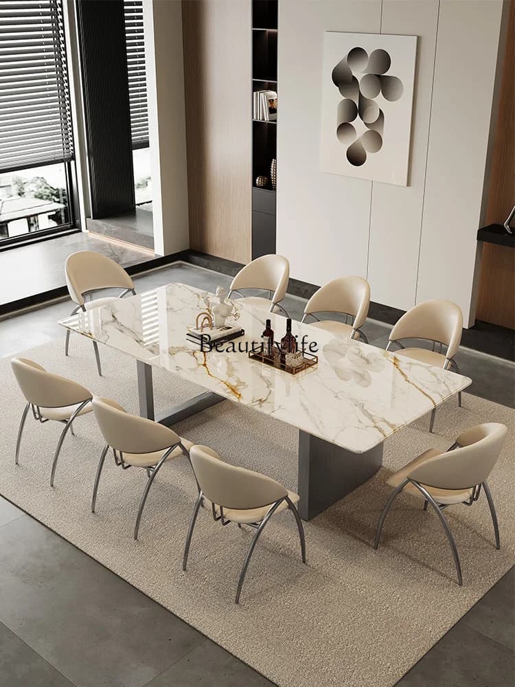 Italian light luxury natural color ultrasound microcrystalline stone high-end custom marble simple modern dining table