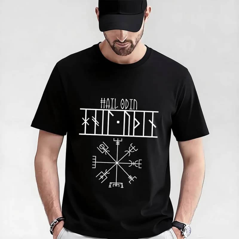Black Hail Odin 0414 Nordic Gift T-Shirt 100% cotton printed tee Viking Runes Norse Myths Graphic clothes All size tops S-6XL
